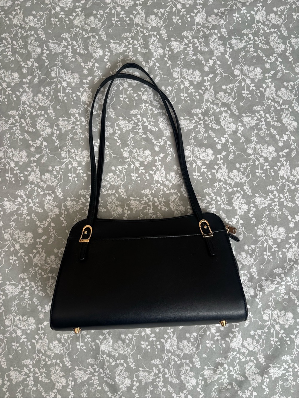 Miztique Black Leather Shoulder Bag with Gold Hardware